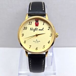 Womens Kate Spade New York Night Owl Watch New Battery Rare Gold Tone Black